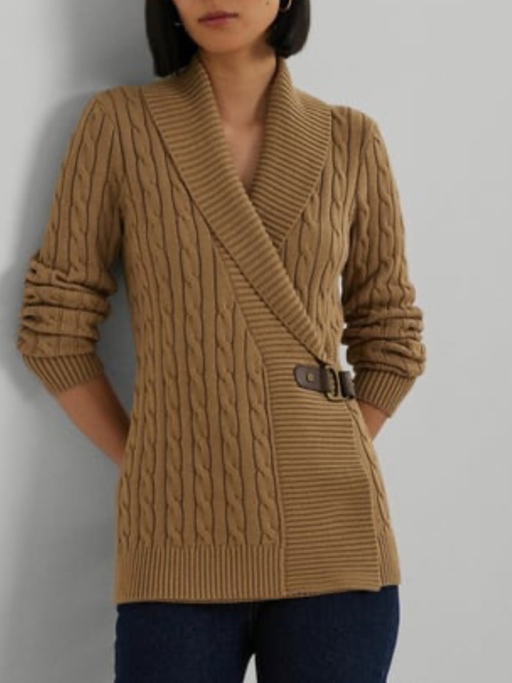Lauren Ralph Lauren Cable-Knit Buckled Cardigan
